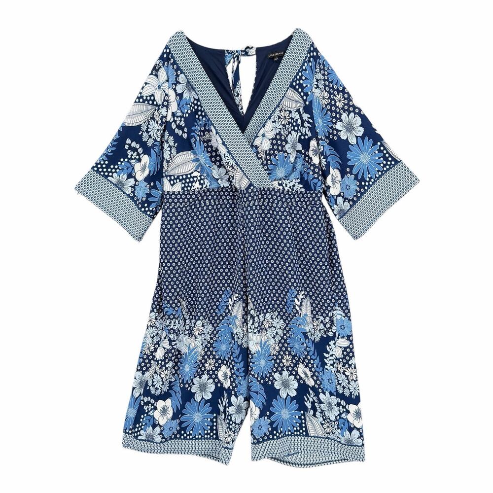 Lane Bryant PLUS Blue White Floral Cropped Coastal Lightweight Casual Jumpsuit